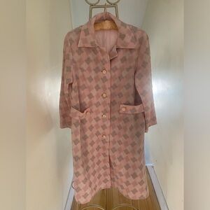 Vintage Pink Gray Patterned Polyester?Spring Coat Sz Large Late 1960’s-1970s Mod